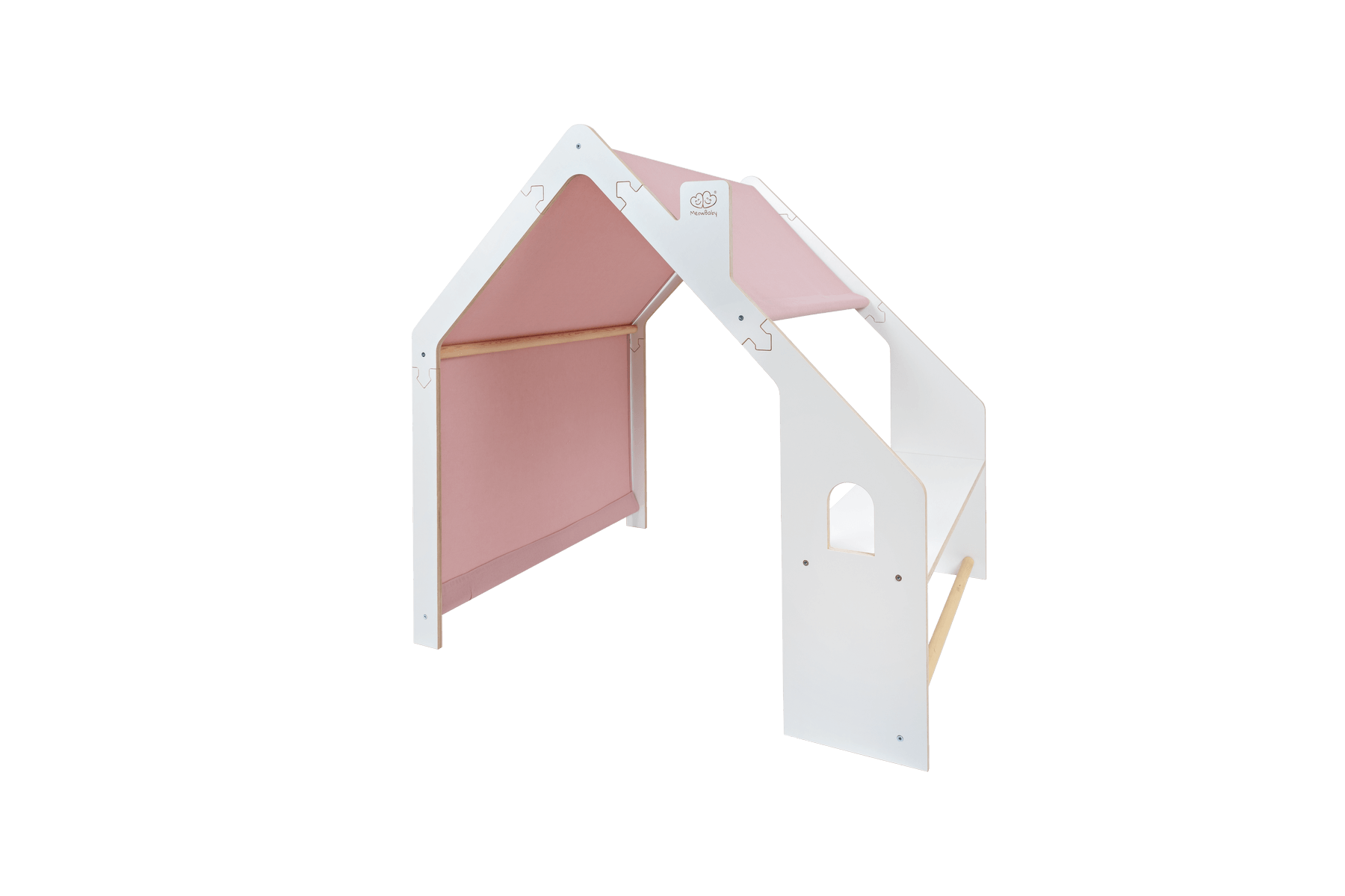 MeowBaby® White Wooden House for Kids - Pink Roof