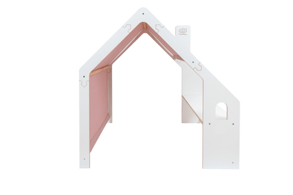 MeowBaby® White Wooden House for Kids - Pink Roof