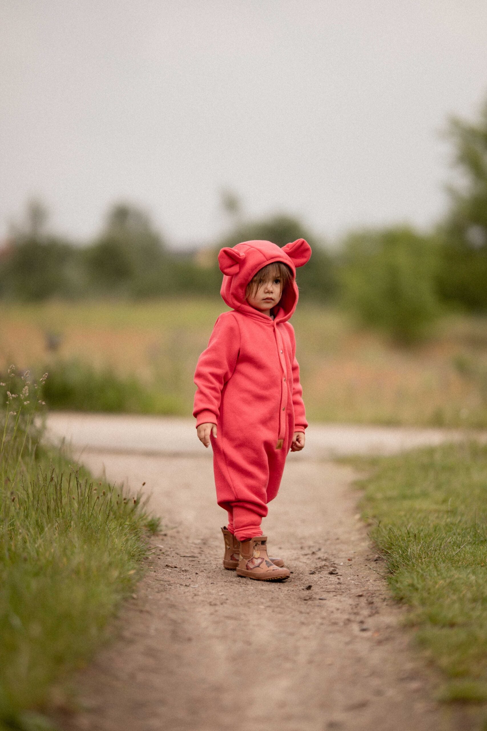 Eared Jumpsuit for Babies and Kids - Coral