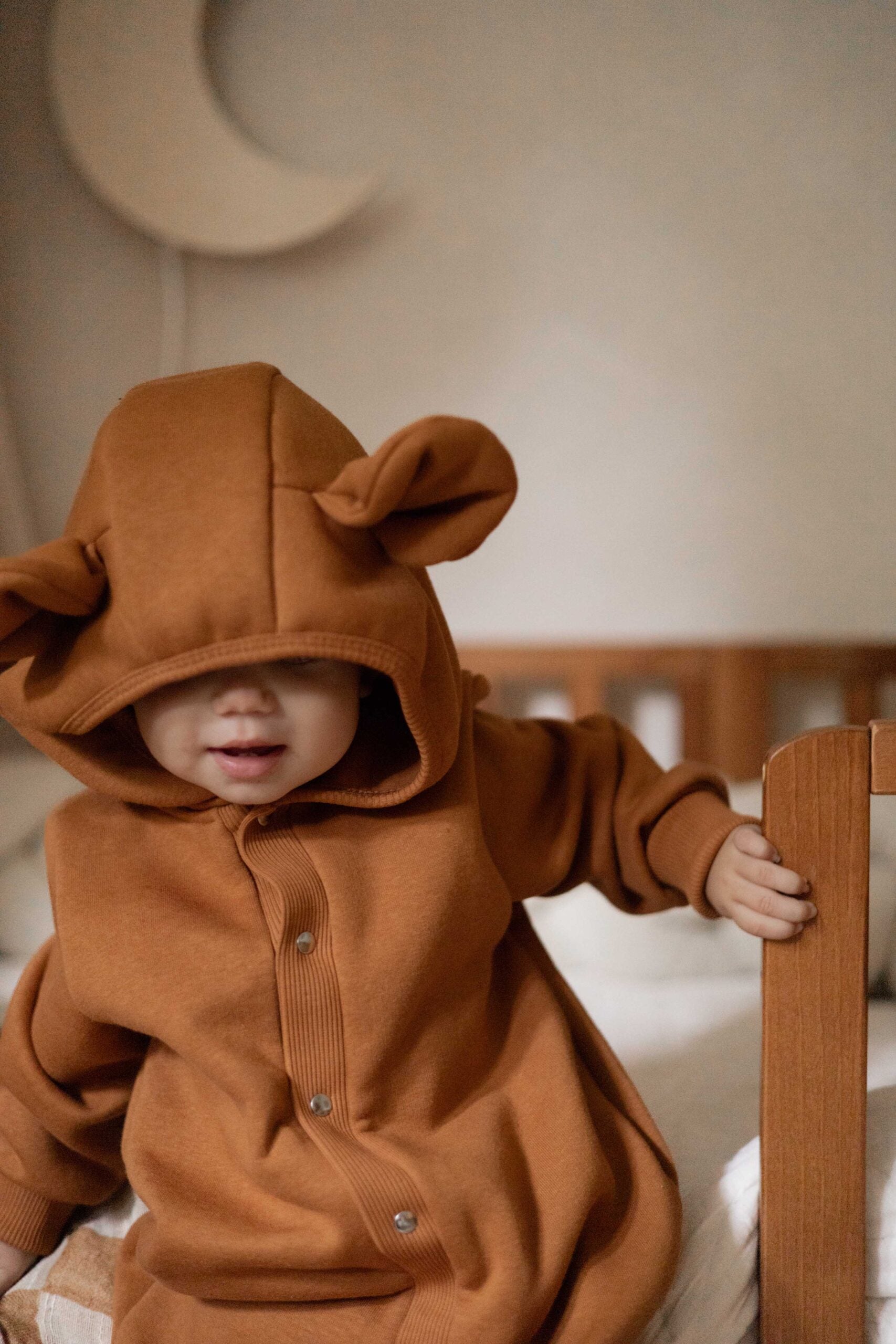 Eared Jumpsuit for Babies and Kids - Cinnamon