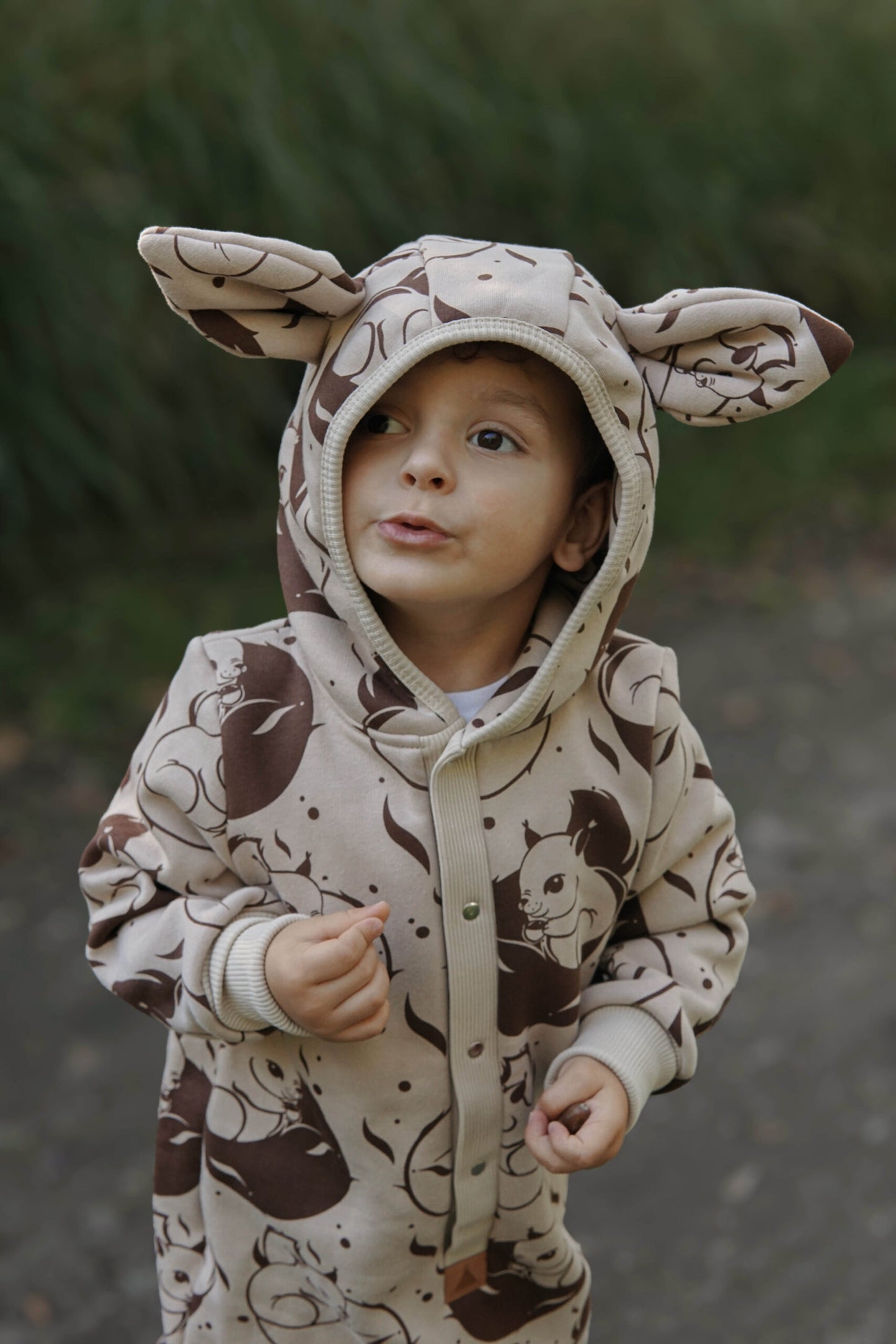 Eared Jumpsuit for Babies and Kids - Beige Squirrel