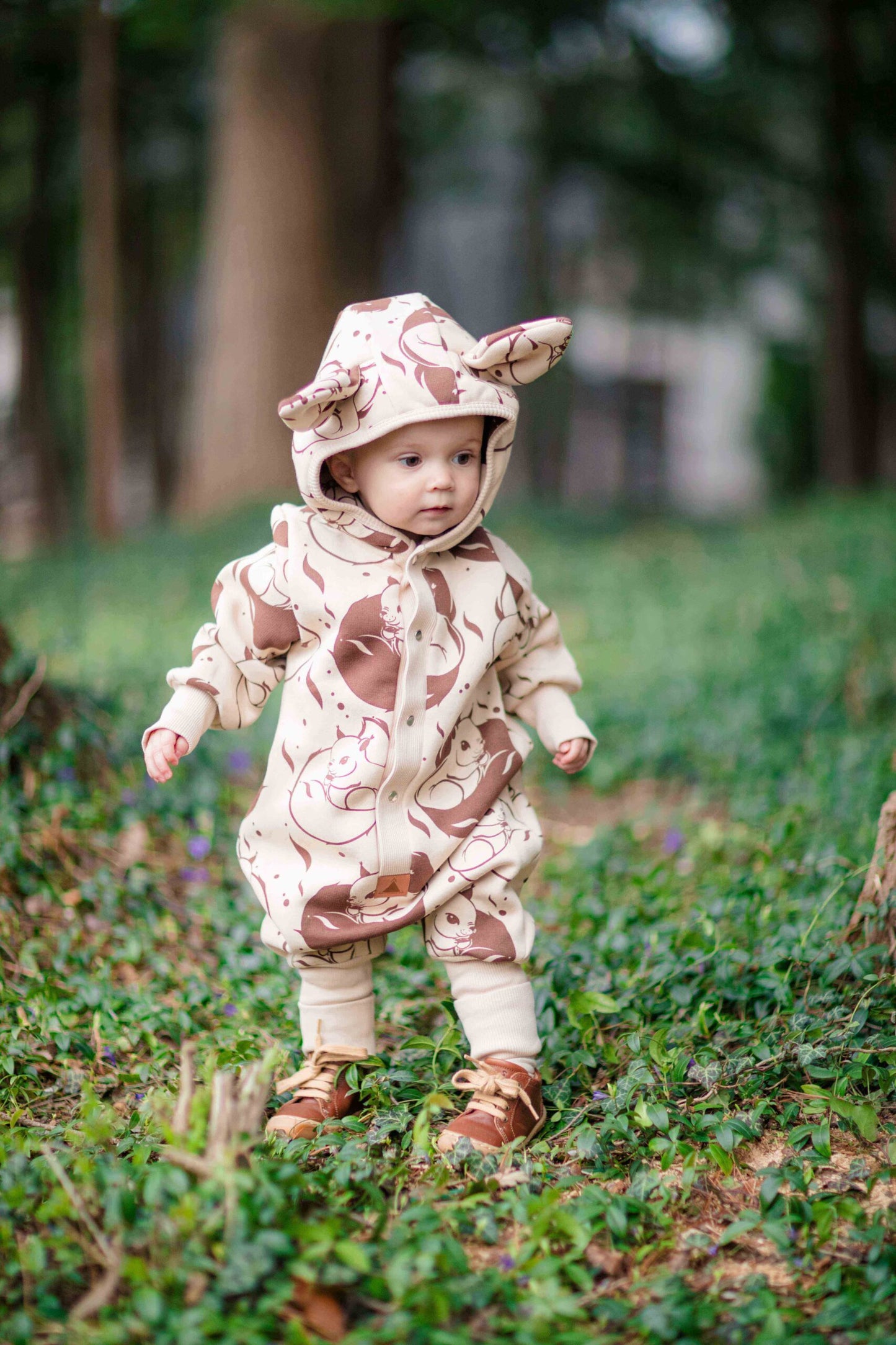 Eared Jumpsuit for Babies and Kids - Beige Squirrel