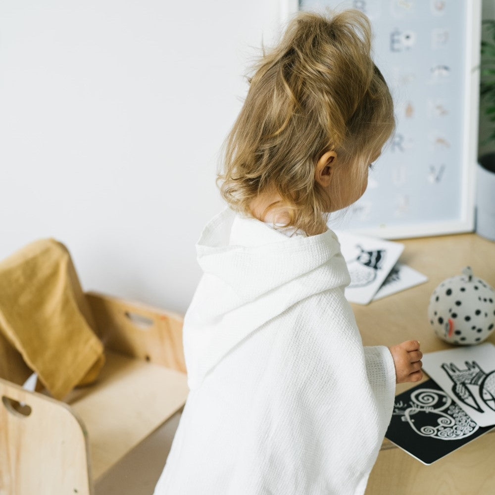 Linen Fine Waffle Poncho for Kids - White