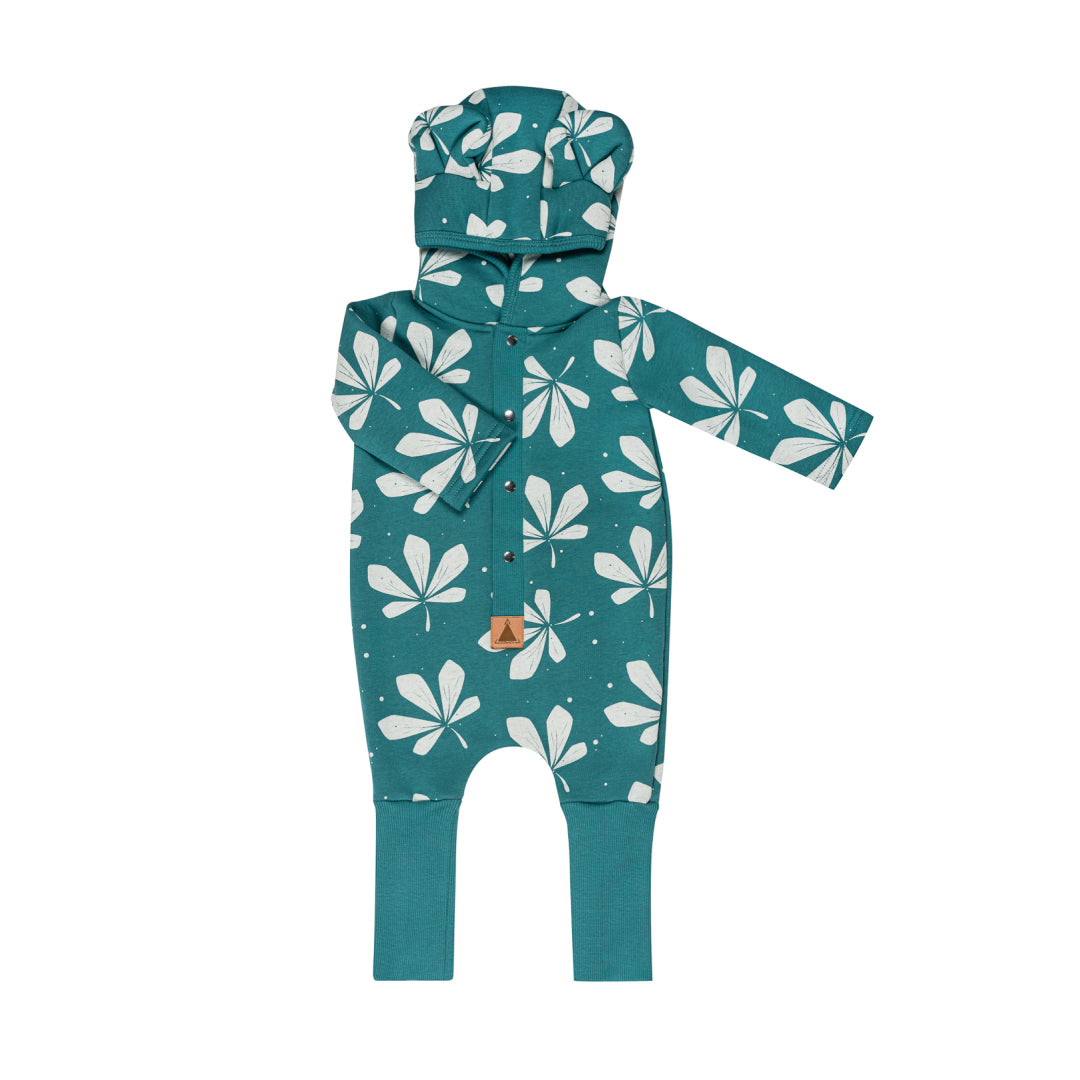 Eared Jumpsuit for Babies and Kids - Chestnut Leaves on Green